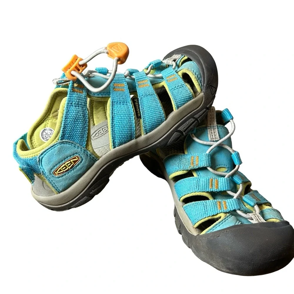 Keen Kids’ Newport Boundless Sandals – Size 2, Blue Atoll/Green